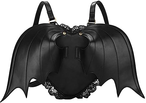AlwaySky Frauen Rucksack Neuheit Fledermausflügel Daypack Gothic Geldbörse Punk-Spitze Lolita Bag Lady, Schwarz