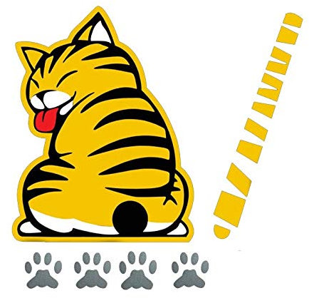 JOMAE-Shop Window Wiper Decals Rear Windshield Decor Sticker Cat Moving Tail Stickers,Cartoon Funny Cat Moving Tail Stickers Reflective Cat Car Stickers(Yellow)