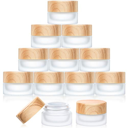 Geiserailie 10 Pieces Glass Cosmetic Containers Empty Sample Jars with Leak Proof Lids Makeup Sample Containers for Lotion Cream Cosmetic (5 Gram)