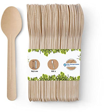 BIOZOYG Papierlöffel 16,5 cm braun I Catering Löffel aus Papier formstabil umweltfreundlich und kunststofffrei I Food Truck Imbiss Besteck biologisch abbaubar I Partylöffel 100 Stück