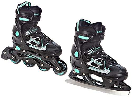 RAVEN 2in1 Schlittschuhe Inline Skates Inliner für Kinder und Erwachsene verstellbar (Spirit Black/Mint, 37-40 (23,5-26cm))