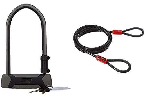 ABUS Bügelschloss Granit XPlus 540 + EaZy KF-Halterung - Fahrradschloss mit starkem Parabolbügel - 300 mm Bügelhöhe - ABUS-Sicherheitslevel 15 - Schwarz & Schlaufenkabel Cobra, schwarz, 140 cm