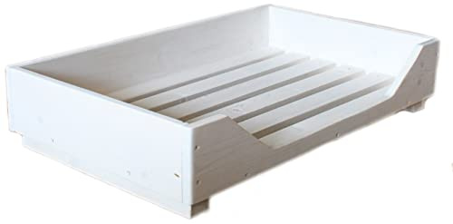 Hundebett aus Holz für kleine/mittlere/große Hunde - 60-110 x 40-60 cm - Farbe: - Hundesofa aus Massivholz (S, Weiß)