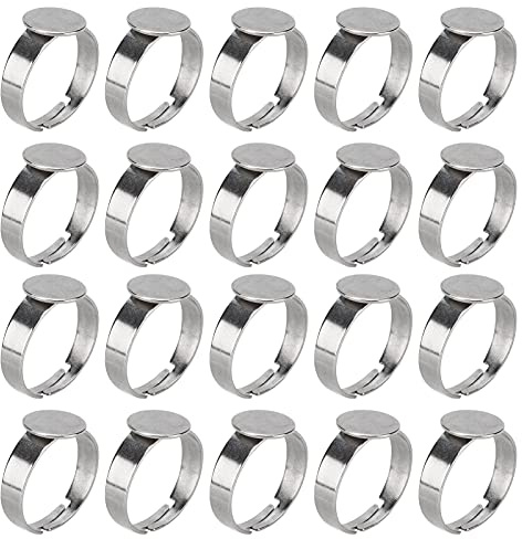 Cabochon Ring, Schmuck Selber Machen Set, 20pcs 12mm Ringrohling Basen Edelstahl Cabochon Ring Lünette Rohlinge für DIY Schmuck Machen Silber