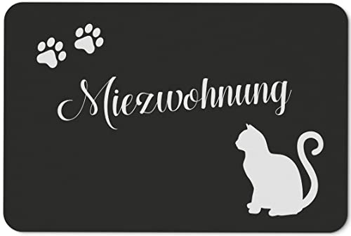 Tassenbrennerei Original - Fußmatte Miezwohnung mit Katze - Türmatte lustig mit Spruch - Deutsche Qualität