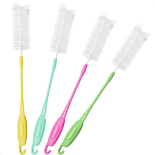com-four® 4X Flaschenbürste zum Säubern - Lange Reinigungsbürste für Flaschen - Reinigungsbürste [Auswahl variiert] (04 Stück - pink/gelb/grün/blau)