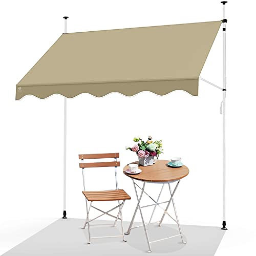 VOUNOT® Toldo Manual Retráctil, Toldo Enrollable Exterior Altura Ajustable con Manivela, Sin Taladro, para Terraza Balcón Jardín, 250x120x210-300 cm, Beige