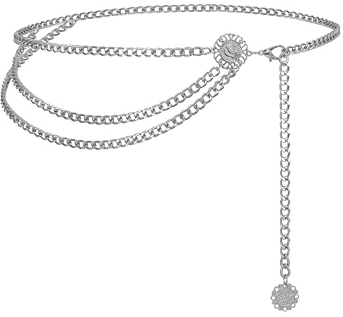 JasGood Mehrschichtiger Taillenkettengürtel Damen Verstellbare Body Link Gürtel Taillengürtel für Jeans Kleider,Silber,90cm