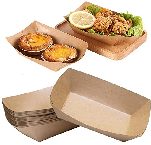 CTForest 50 Stücke Kraftkarton Schalen, Fingerfood Schiffchen, Pommes Frites Box, Geeignet für Pommes, Snacks, Macarons und Andere Lebensmittel