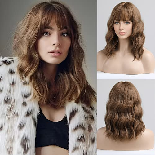 HAIRCUBE Braune Perücken für Frauen, Schulterlange Kurze Synthetische Perücke mit Pony für Täglich oder Cosplay