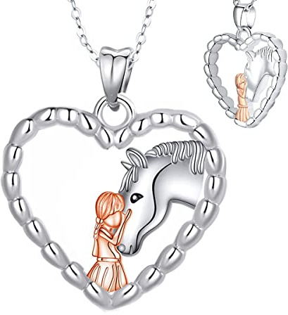 Yuluzeln Einhorn Pferd Kette Geschenk für Mädchen, Einhorn Pferd Schmuck Geschenke mit Herz Anhänger silber für Frauen Tochter