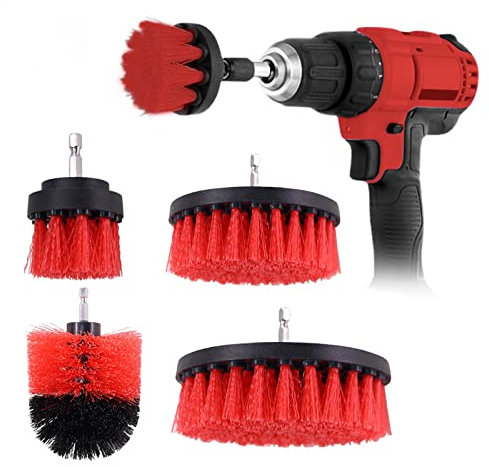 Spazzole per Trapano Elettrico 4 Pezzi, Spazzola Rotante Pulizia delle Setole da 2 / 3,5'' / 4'' / 5'', Strumenti per Pulizia Auto Cucina, Set di Spazzole Pulizia per Trapano (Rosso)