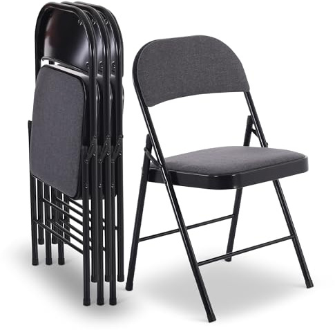 Raburg Gästestuhl 4er-Set, Klappstühle aus Stahl Mit Stoffbezug, Gestell Schwarz, Konferenz-Stuhl für 130 kg Belastbarkeit, Elias, Grau/Schwarz