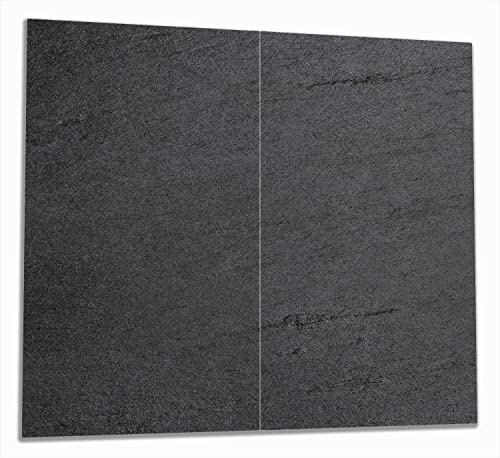 Wallario Herdabdeckplatte/Spritzschutz aus Glas, 2-teilig, 60x52cm mit 13mm hohen Füßen, für Ceran- und Induktionsherde, Schwarze Schiefertafel Optik - Steintafel
