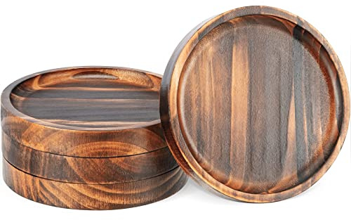 Yangbaga Wooden Coasters for Drinks - Natural Wood Drink Coaster Set for Drinking Glasses, Tabletop Protection for Any Table Type, Set of 4-4.3 Inches