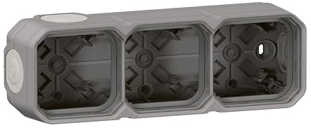 LEGRAND, Plexo New Feuchtraum Aufputzdose 3-fach, Aufputzgehäuse, 4 Membranen, 2 Kabelzugänge, horizontal und vertikal installierbar, Farbe: Grau, 069680L