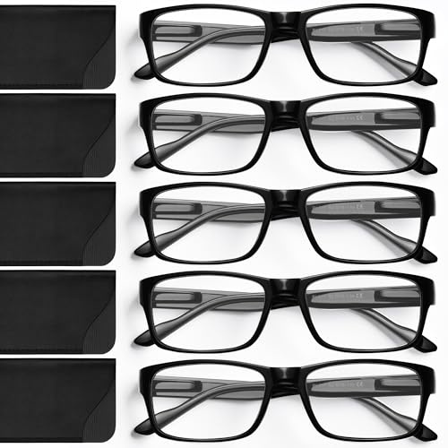 Gaoye Reading Glasses Blue Light Blocking, Readers for Women Men Anti Glare Filter Lightweight Spring Hinge Eyeglasses (5-pack Light Black with Case, 1.25)