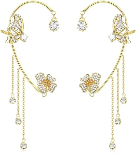 BSLVWG Ensemble Boucles d'Oreilles Papillon Clip Sans Trou Sac Fleur Gland Femmes