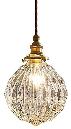 WOLWES American-Style Metal Glass Chandelier, Creative Pineapple-Shaped Pendant Light Lampshade, E14 Light Source Single Hanging Lamp, Bedroom Dining Room Decorative Ceiling Lighting Fixtures