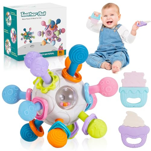 Grriopi Teething Toys for Babies, Sensory & Montessori Toys 0-12 Months, Silicone Baby Teether