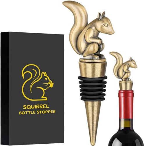 LKKCHER Eichhörnchen Weinstopfen Weingeschenke für Männer Frauen Flaschenverschlüsse für Wein Champagner Prosecco Geburtstagsgeschenke Weinretter Weinzubehör