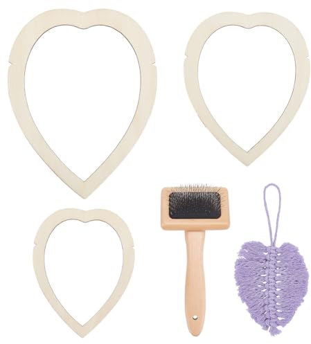 BENECREAT 4-Teiliges Makramee-Zubehör-Set, Makramee-Blatt-Vorlage Aus Holz, Makramee-Schneideformen Und Kamm Zur Herstellung von Makramee-Federquasten (Fransenkamm Plus 3 Schneideform)