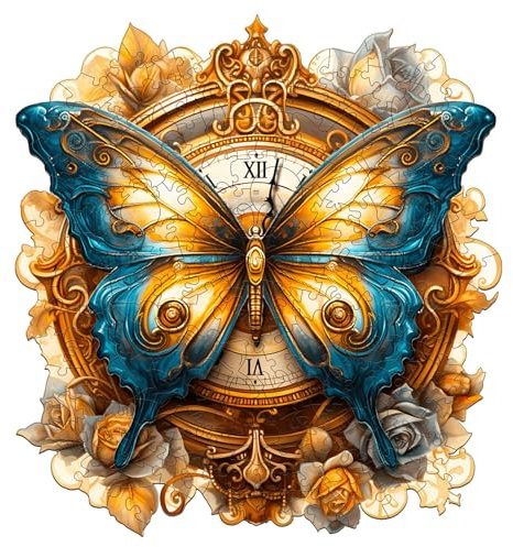 Holzpuzzle Erwachsene, 270 Teile Schmetterlingsuhr, 34x31.7cm Wooden Puzzle, Unregelmäßige Einzigartige Holz Puzzle Tierform Mit Geschenkbox Aus Holz
