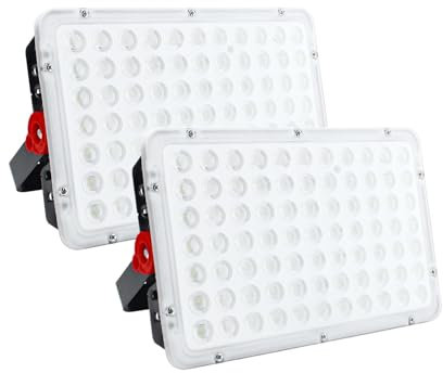 CREATESTAR Focos LED Exterior 200W 2 Piezas, IP66 Impermeable Proyector LED Exterior, foco exterior de 20000LM Floodlight, foco blanco frío de 6500K, luz de inundación para almacén, jardín, patio