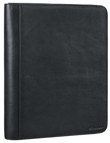 STILORD 'Tate' Vintage Organizer A4 Leder Konferenzmappe Echt Leder Dokumentenmappe mit Ringbuch Schreibmappe für Tablet 11 Zoll Ledermappe mit Reißverschluss Retro, Farbe:Obsidian schwarz