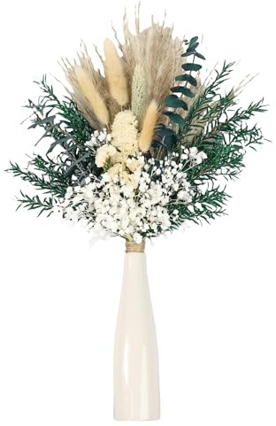 xin's convey Dried Flower Bouquet with Ceramic Vase, Pampas, Wedding Party Decoration, Farmhouse Decor, Wedding Table Centerpiece. (Green)