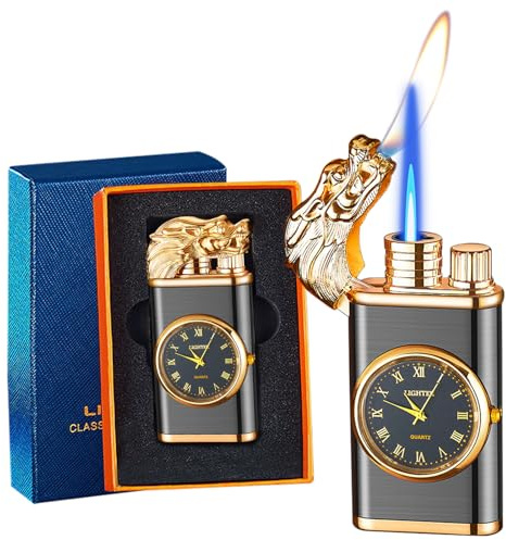 CYJBAO Jet Lighter - Windproof Adjustable Jet & Soft Flame, Cool Embossed Craft, Refillable Butane Lighter for Kitchen, BBQ, Camping, Candles, Cigar (Without Butane)-Black
