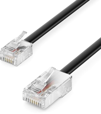 deleyCON 50m Cable Teléfono RJ11 a RJ45 Modular 99% Cobre AWG 28 Plano Conector RJ11 a Conector RJ45 Red Toma Teléfono Módem Router FAX ISDN DSL VDSL Internet Negro