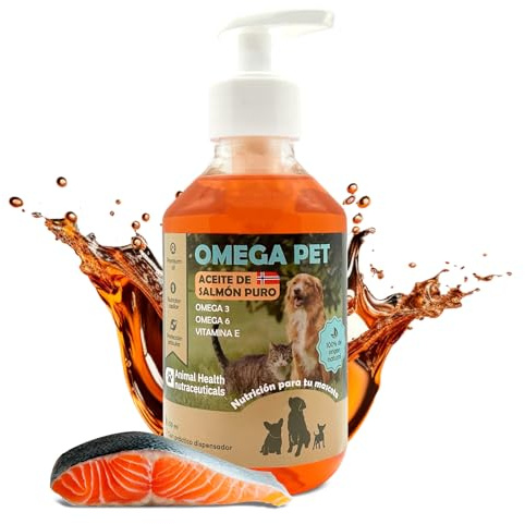 Omega Pet Intensive per Cani e Gatti - Olio di Salmone Puro Omega 3 Omega 6 Vitamina E - Nutrizione e Forza Capillare - Protezione Articolare - Flacone da 250 ml