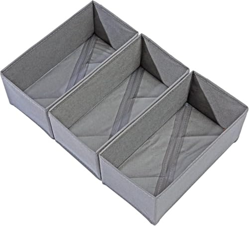 DIRXVMC Sock Underwear Drawer Organisers 3 packs Dresser Drawer Organizers Foldable Wardrobe Storage Box Fabric Drawer Dividers for Bra, Socks, Leggings, Shirt, Panty (Dark Grey, 3 pack)