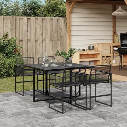 Homgoday Set da pranzo da giardino 5 pezzi rattan sintetico nero, sedia tavolo cucina esterno terrazza patio balcone mobili tipo 1