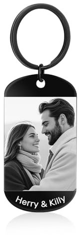 Rainsar Personalisierter Foto-Graviertes Schlüsselanhänger, Schlüsselanhänger Personalisiert mit Bild & Gravur, Einzigartig Geschenke für Männer, Frauen, Papa, Freunde & Partner