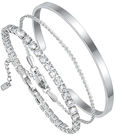 MILAKOO Damen Kettenarmband Armreif Set Edelstahl Verstellbare Boho Armbänder Stackable Twist Figar Offener Bangle Armband Manschette für Männer Frauen