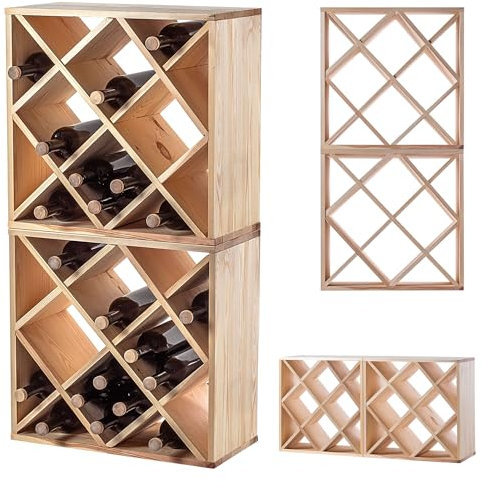 KADAX Weinregal aus Holz, 52 x 25.5 x 104 cm, Großes Flaschenregal für viele Weinflaschen, rustikaler Weinständer, platzsparendes Regal für Flaschen, Stabiler Weinschrank, Made in EU