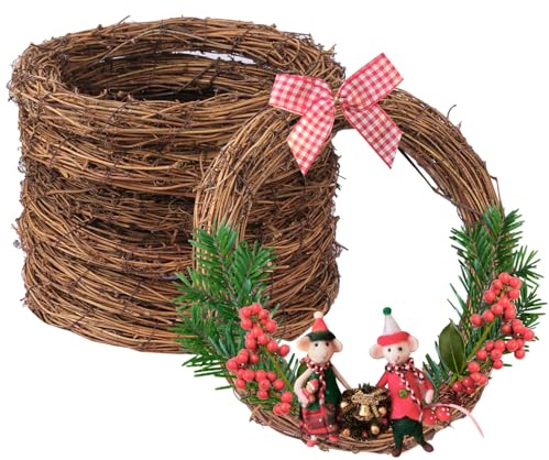 IHDYPPEW 6 PCS 12 Inch Natural Grapevine Wreaths, Round Rattan Wreath Grapevines Wreath Bulk, Grape Vine Wreaths for DIY Crafts, Festival, Christmas, Wedding, Restaurant & Home Decoration