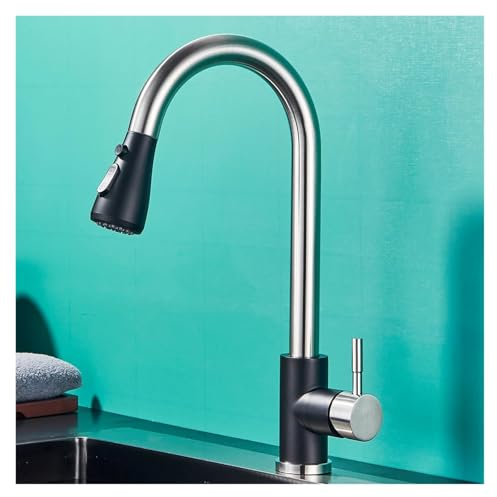 Bidirektionaler Sprühkopf für die Küche, ausziehbar, Mischbatterie mit Griff, Wasserhahn für die Küche, warm und kalt, drehbar um 360 Grad (Schwarz Nickel)