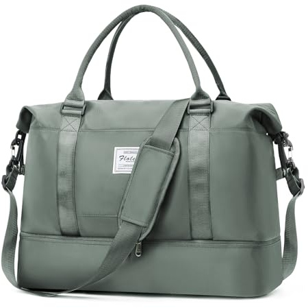 Stor weekendväska för kvinnor, sportväska, handbagageväska, sjukhusväska, duffelväska, badväska, träningsväska med skofack för flygresor, 50L, A03-Armégrön