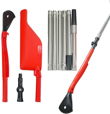 TUDUD Gutter Cleaning Tools Gutter Scoop with Adjustable Extension Pole Attachment and 6 Pcs Aluminum Extension Poles for Removing Leaves and Debris
