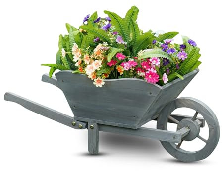 PaMeer Wheelbarrow Planter Large Wooden Garden Planter Outdoor Garden Planters Wheel barrow Planters for Flowers & Plants Decorative Raised Flower Pot for Patio Yard Balcony Easy Assembly