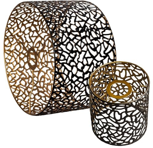 Osasy Dekorative Metall-Lampenschirme, 2er-Set,Stylisches Upgrade Lampenschirm für Tischleuchte,Hänge- und Stehleuchte,alle Innenräume (Schwarz-Gold, 30cm und 15cm durchmesser)