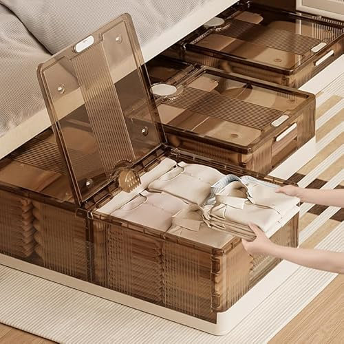HYGRAD® Large Under Bed Storage Boxes Slim Organiser Box With Lids & Wheels Slide Out Easy Smart Stackable Storage Boxes 82cm x 40cm x 20cm (Brown)