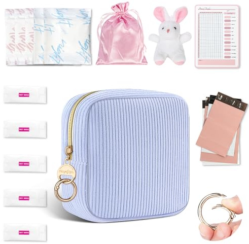 Neceser Compresas Niñas Set de Bolsas para Compresas Algodon Tampones con Producto Sanitario Bolsa Menstrual de Servilletas Sanitarias Bolsas Portátil para Mujers Regalo Adolescentes Niña(Azul)