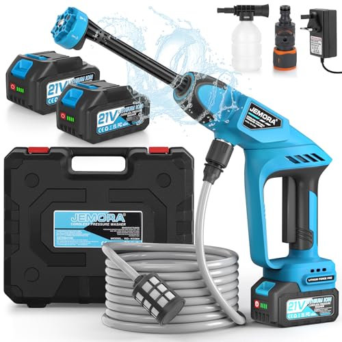 Cordless Pressure Washer, Portable Car Washer with 2 Batteries, 6 in 1 Portable Cordless Pressure Washers with 5M Hose for Car/Floor/Garden Cleaning & Watering (Blue)