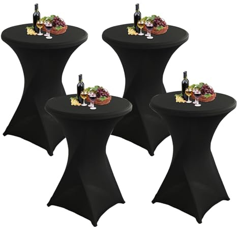 Aiuuee 4er Set Strech Husse für Stehtische Ø 80-85 cm, Spandex Tischhusse für Bistrotische, Bügelfrei Stehtischhussen für Hochzeit, Geburtstag, Maschinenwäsche (Schwarz)