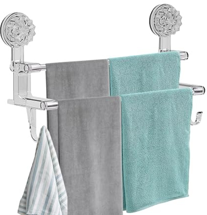 Barra portasciugamani con colla, rimovibile per asciugamani, senza trapano, in acciaio inox, per bagno, porta della doccia, parete di piastrelle, in acciaio lucido per l'uso quotidiano