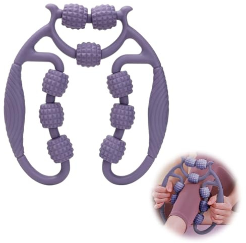 RANJIMA Massageroller Beine, Manuell Faszienrolle Bein Massage Roller mit Griff & 9 Rädern, Cellulite Massagegerät zur Entspannung für Oberschenkel, Glutee, Nacken, Fuß, Bauch und Armmassage (Violett)